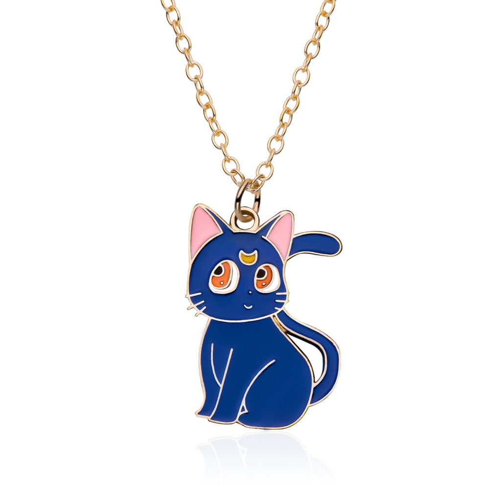 2022 Design New Cartoon Sailor Moon Blue Cat Necklace Cute Fashion Enamel Pendant for Woman Girl - Sailor Moon Merch