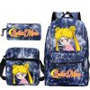 Three piece Anime Sailor Moon Printed Backpack Student Casual Fashion Schoolbag Shoulder Bag Pencil Bag Set 3 - Sailor Moon Merch