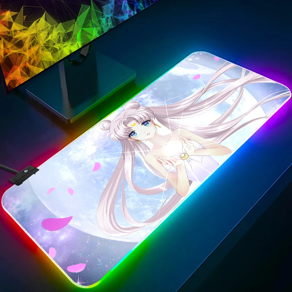 Sailor Moon RGB Pc Gamer Keyboard Mouse Pad Mousepad LED Glowing Mouse Mats Rubber Gaming Computer 21 - Sailor Moon Merch