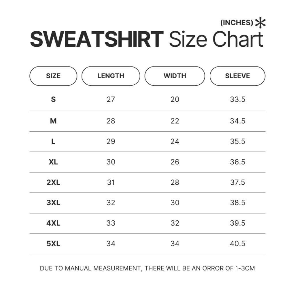 Sweatshirt Size Chart - Sailor Moon Merch