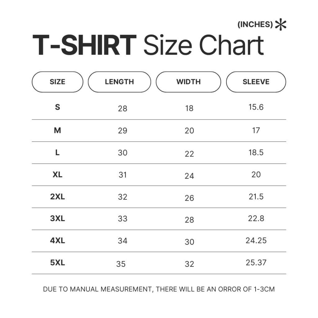 T shirt Size Chart - Sailor Moon Merch